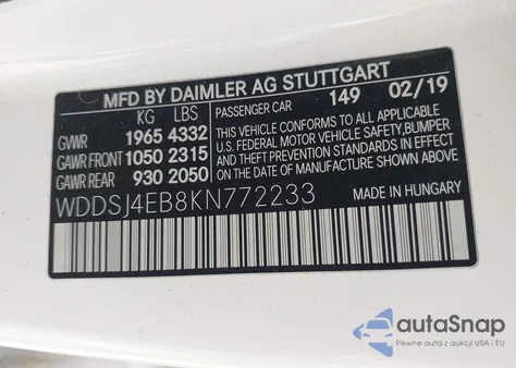 2019 Mercedes-Benz Cla 250 z USA, uszkodzony, nr VIN WDDSJ4EB8KN772233